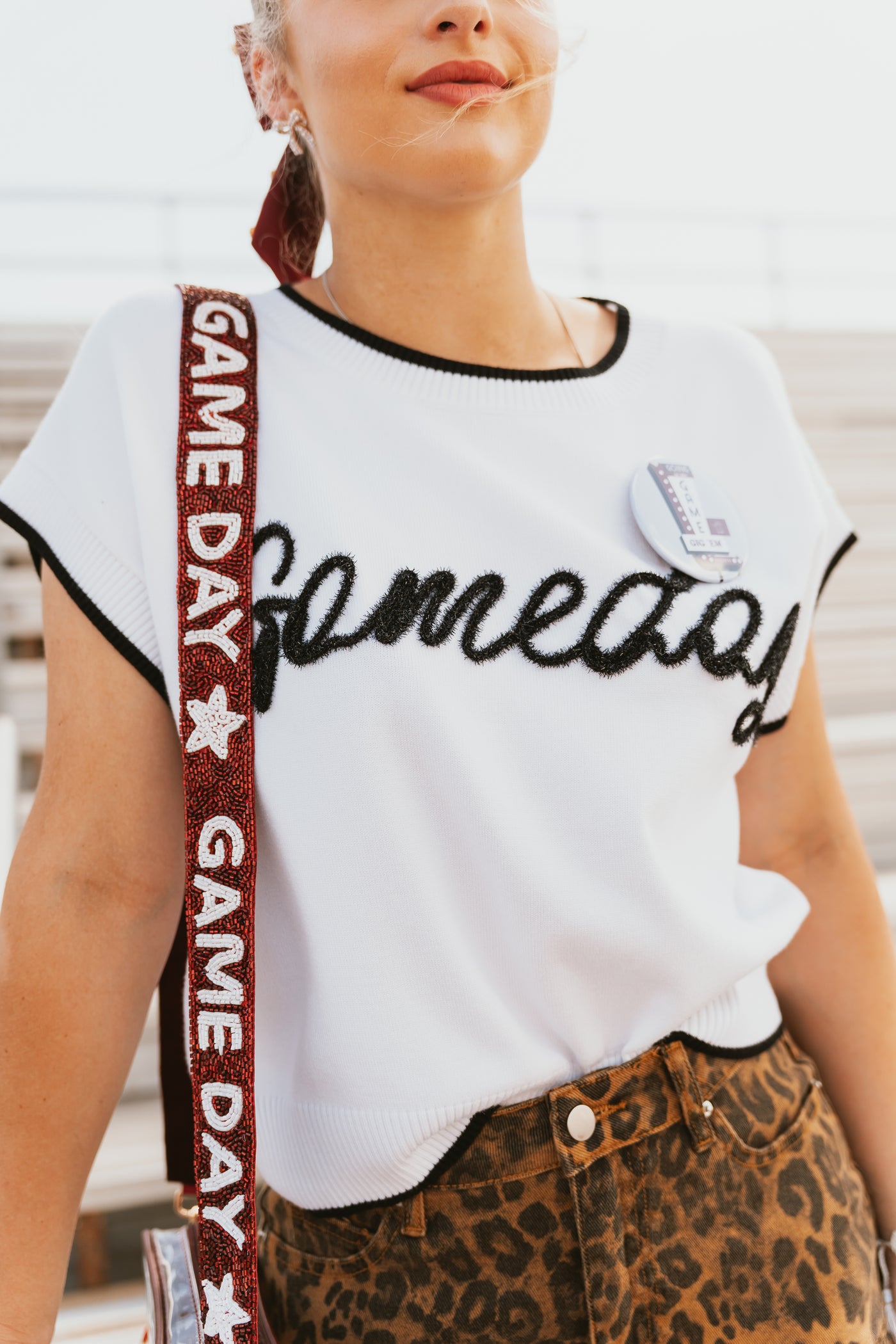 White/Black Gameday Knit Top PWT6119