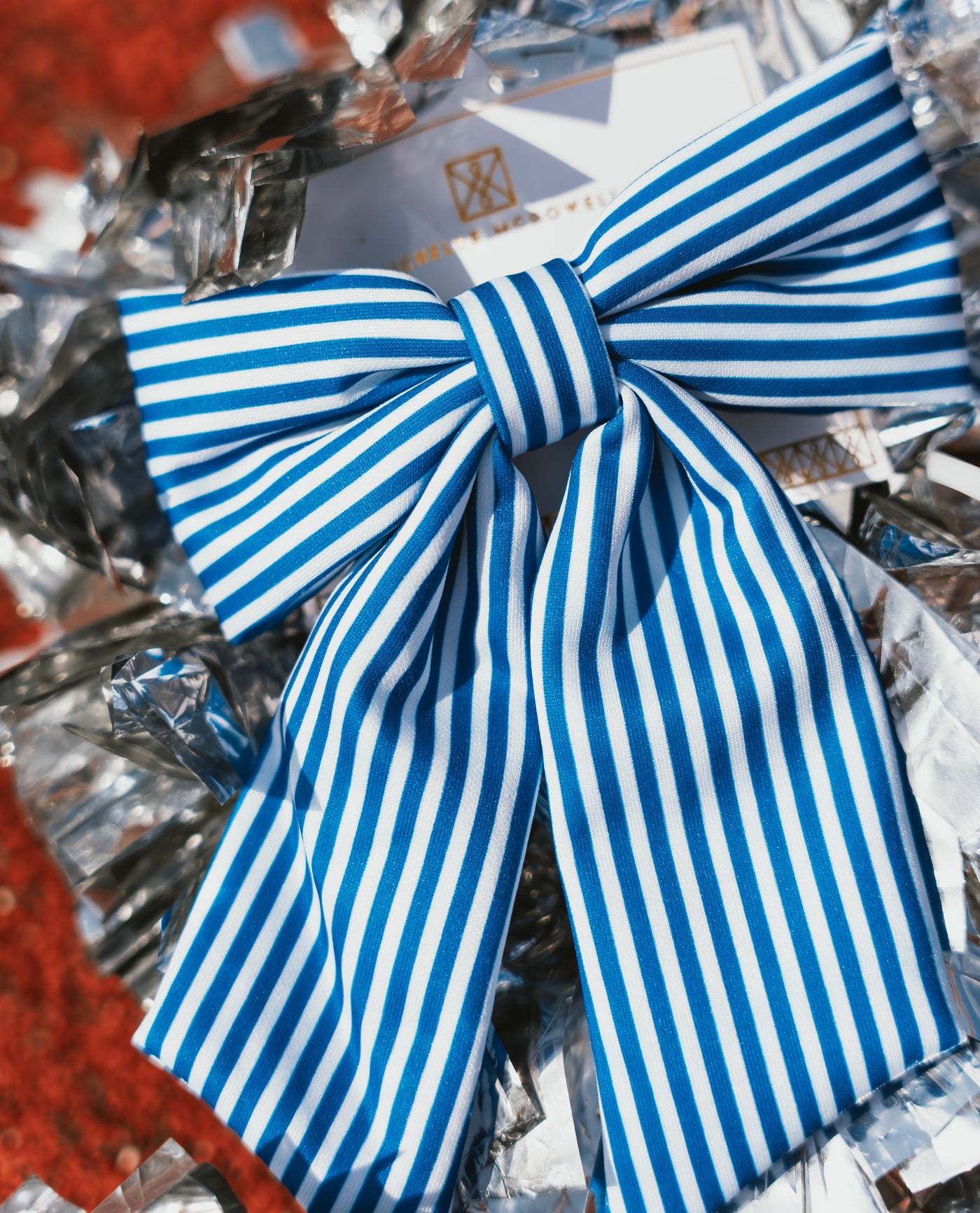 Carly Hair Bow Blue & White 62662