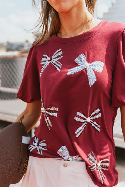 Maroon/White Tina Bows Top