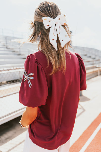 Maroon/White Tina Bows Top