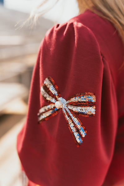 Maroon/White Tina Bows Top