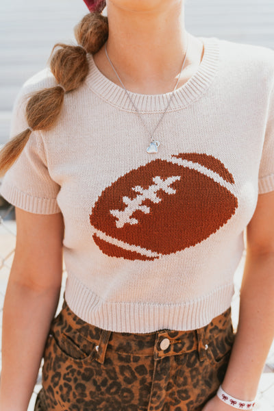 Cream/Brown Short Sleeve Football Knit Top IWT5170-5