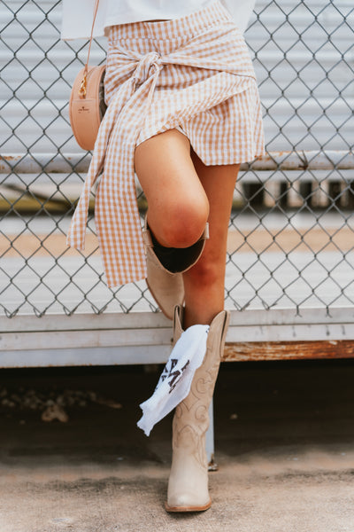Taupe Gingham Skirt with Shorts CS3816