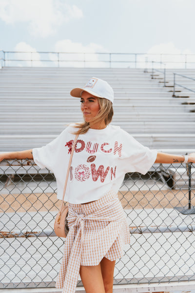 White/Crimson Touch Down Cropped Tee IKT39652-05
