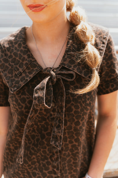 Brown Leopard Sailor Collar Mini Dress CD05553