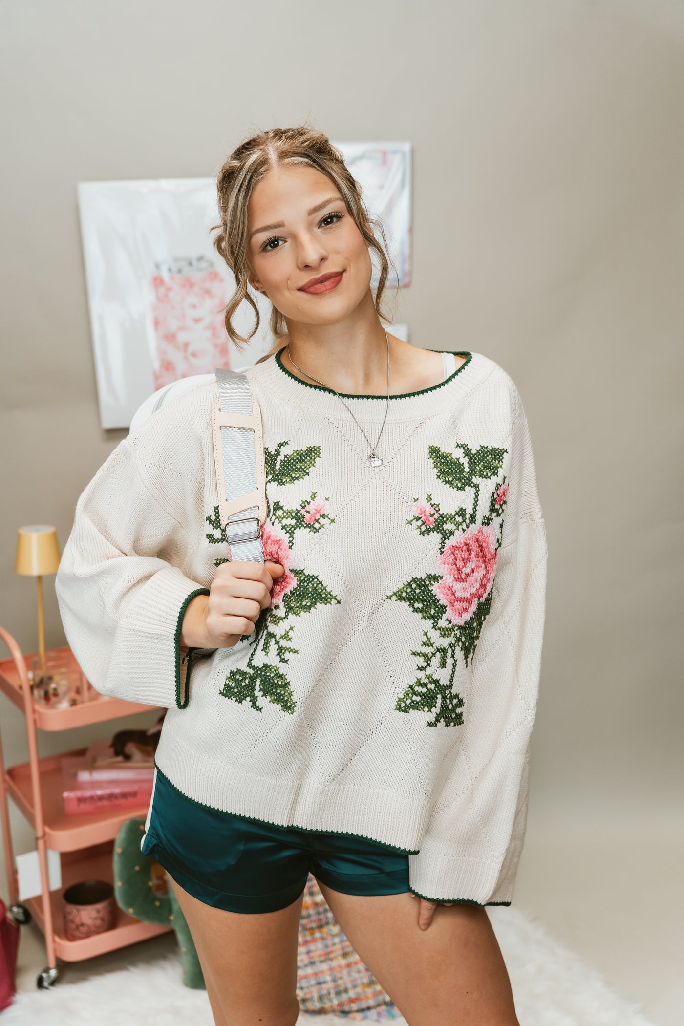 Ivory Rose Embroidered Sweater IFKT65447-01