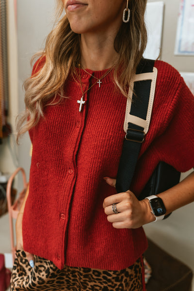 Red Short Sleeve Cardigan SWJ2347