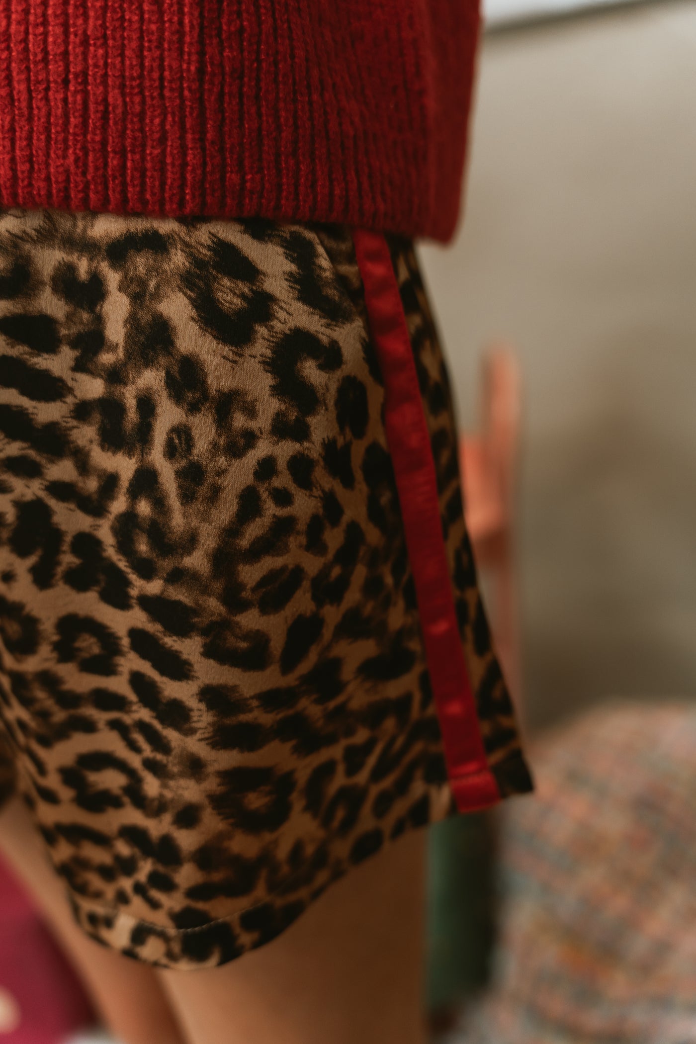 Leopard Shorts with Red Stripe TBP13716B
