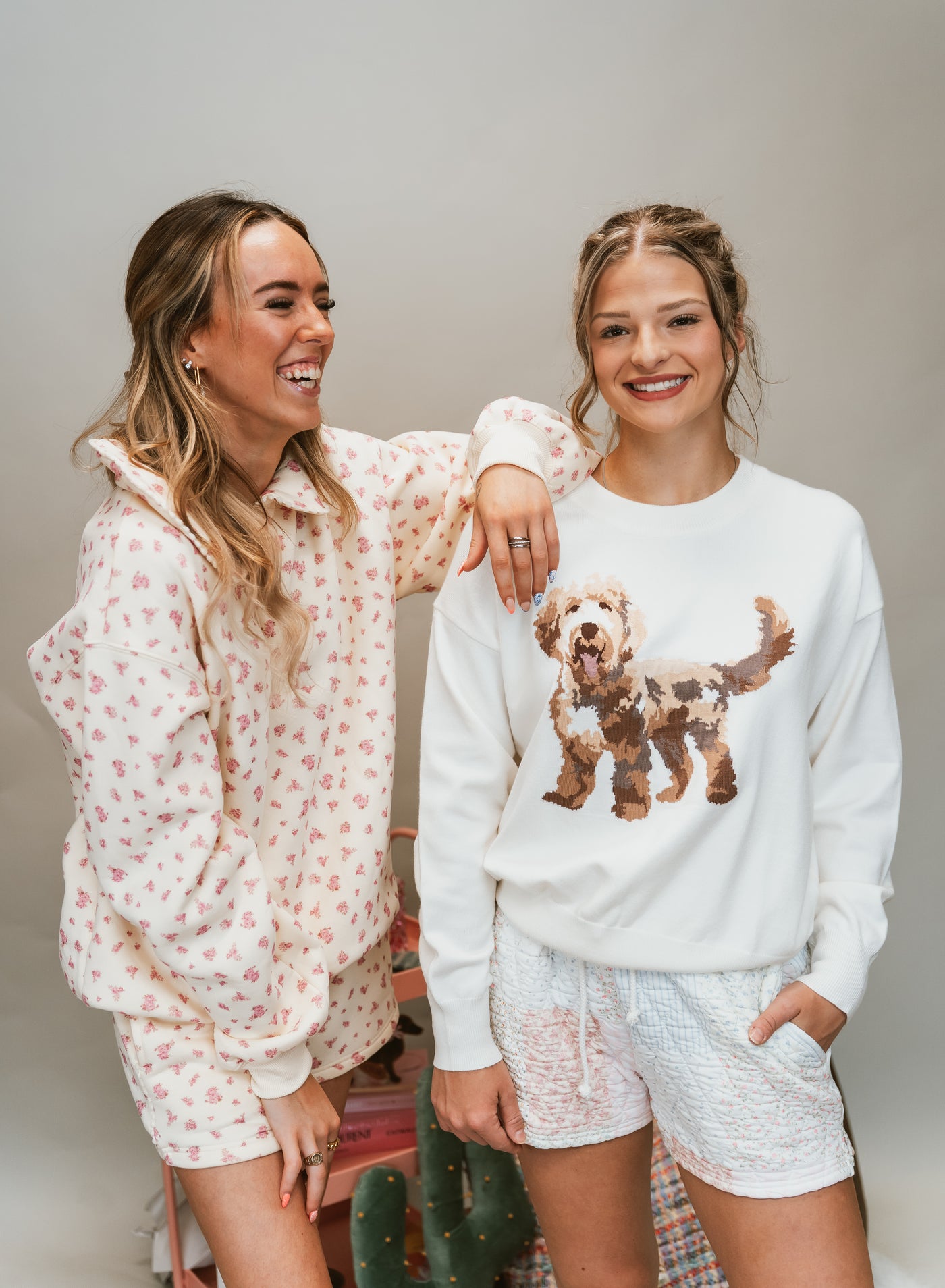 Long Sleeve Crew Neck Puppy Graphic Sweater
