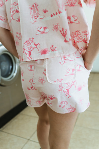 Light Pink Printed Cotton Linen Short Sleeve Pajama Set ITP39710-05