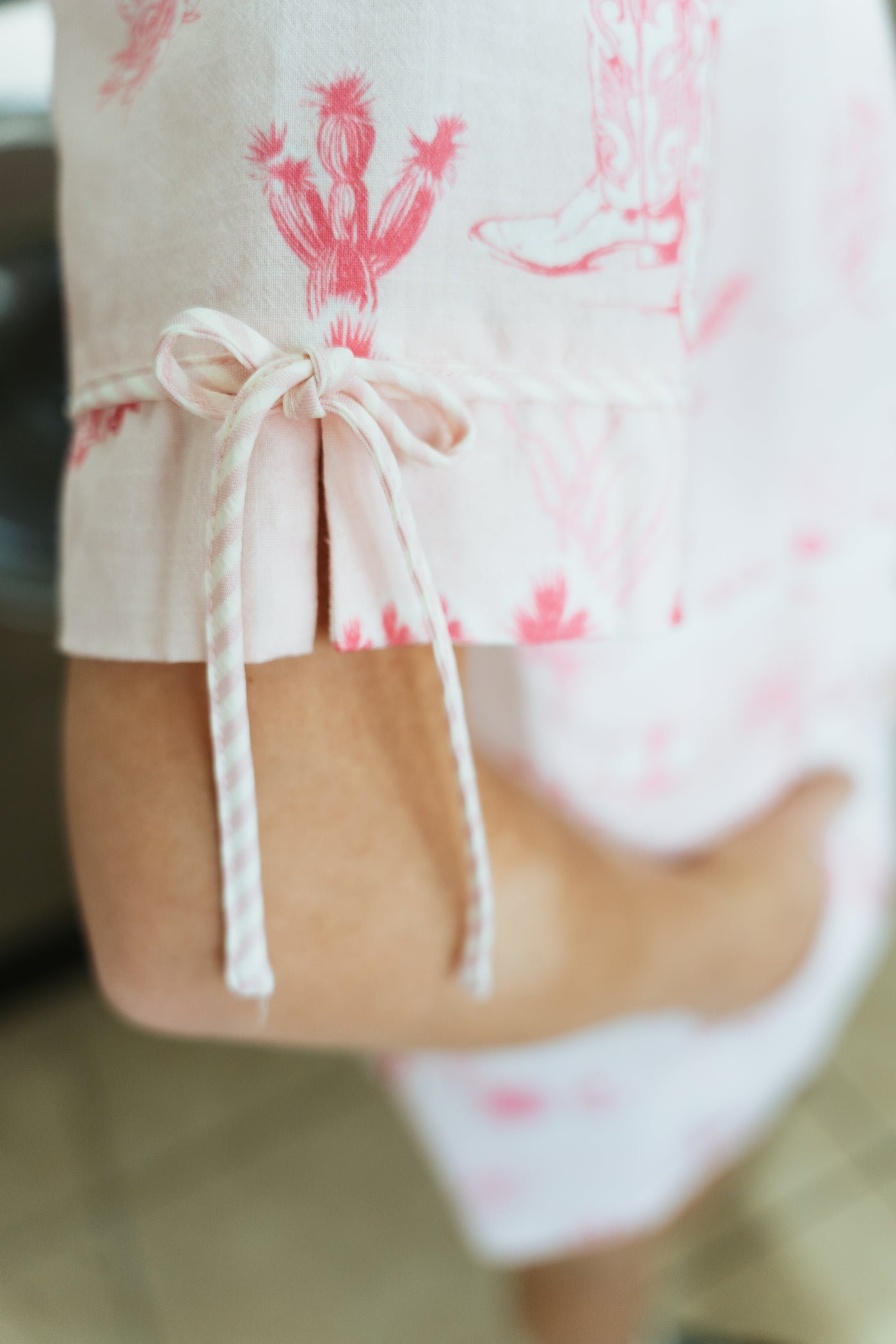 Light Pink Printed Cotton Linen Short Sleeve Pajama Set ITP39710-05