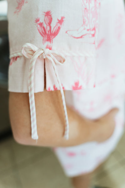 Light Pink Printed Cotton Linen Short Sleeve Pajama Set ITP39710-05