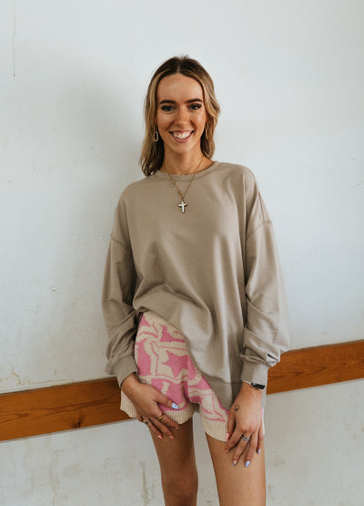 Cream/Pink Western Symbol Checkered Sweater Shorts BRW3227-2