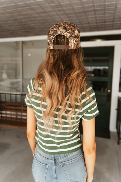 Green/Cream Stripe Short Sleeve Top