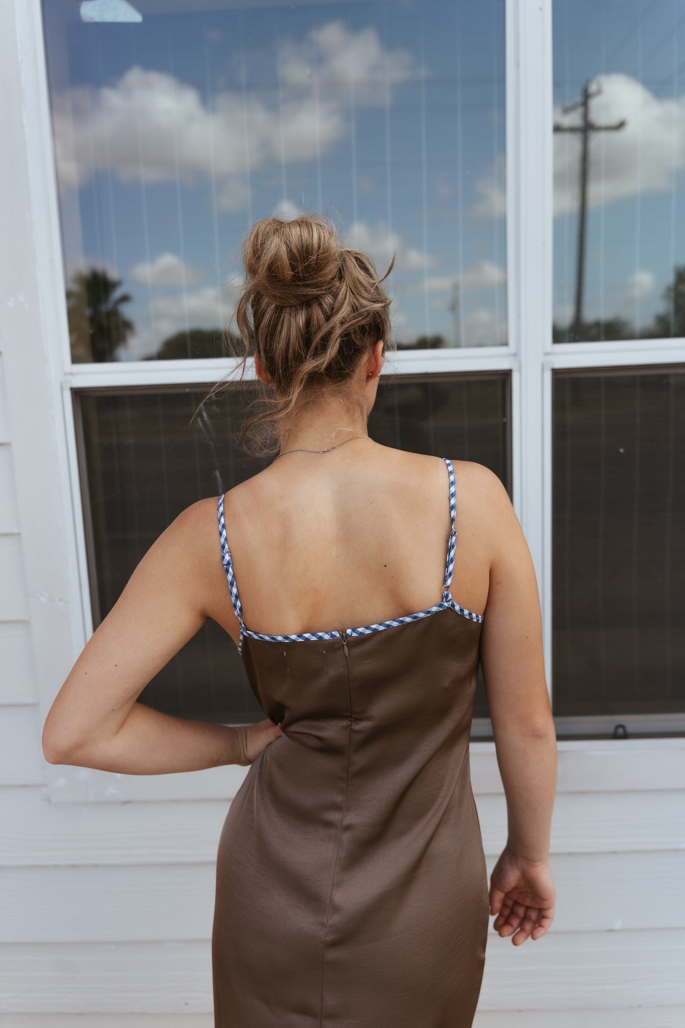 Mocha Satin Maxi Dress TBD13606