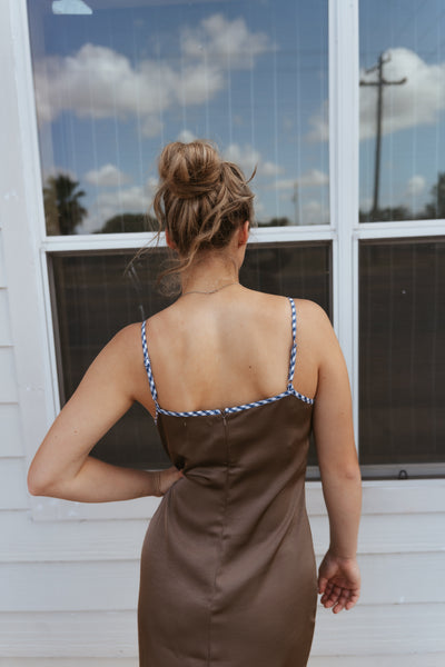 Mocha Satin Maxi Dress TBD13606