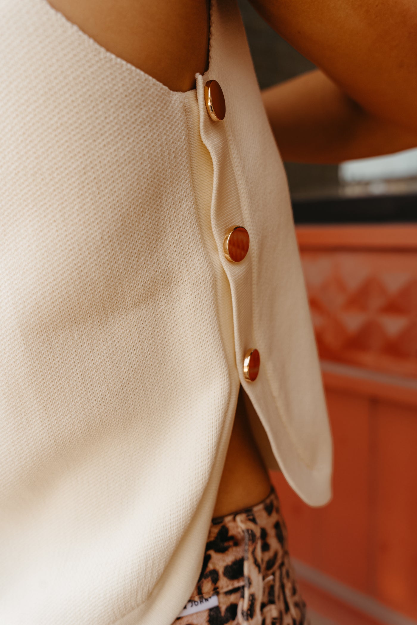 Cream Sleeveless Sweater w/ Gold Buttons T25666