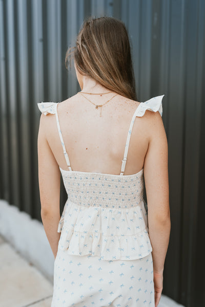 Cream Bow Print Tiered Top with Mini Skirt ITS5639
