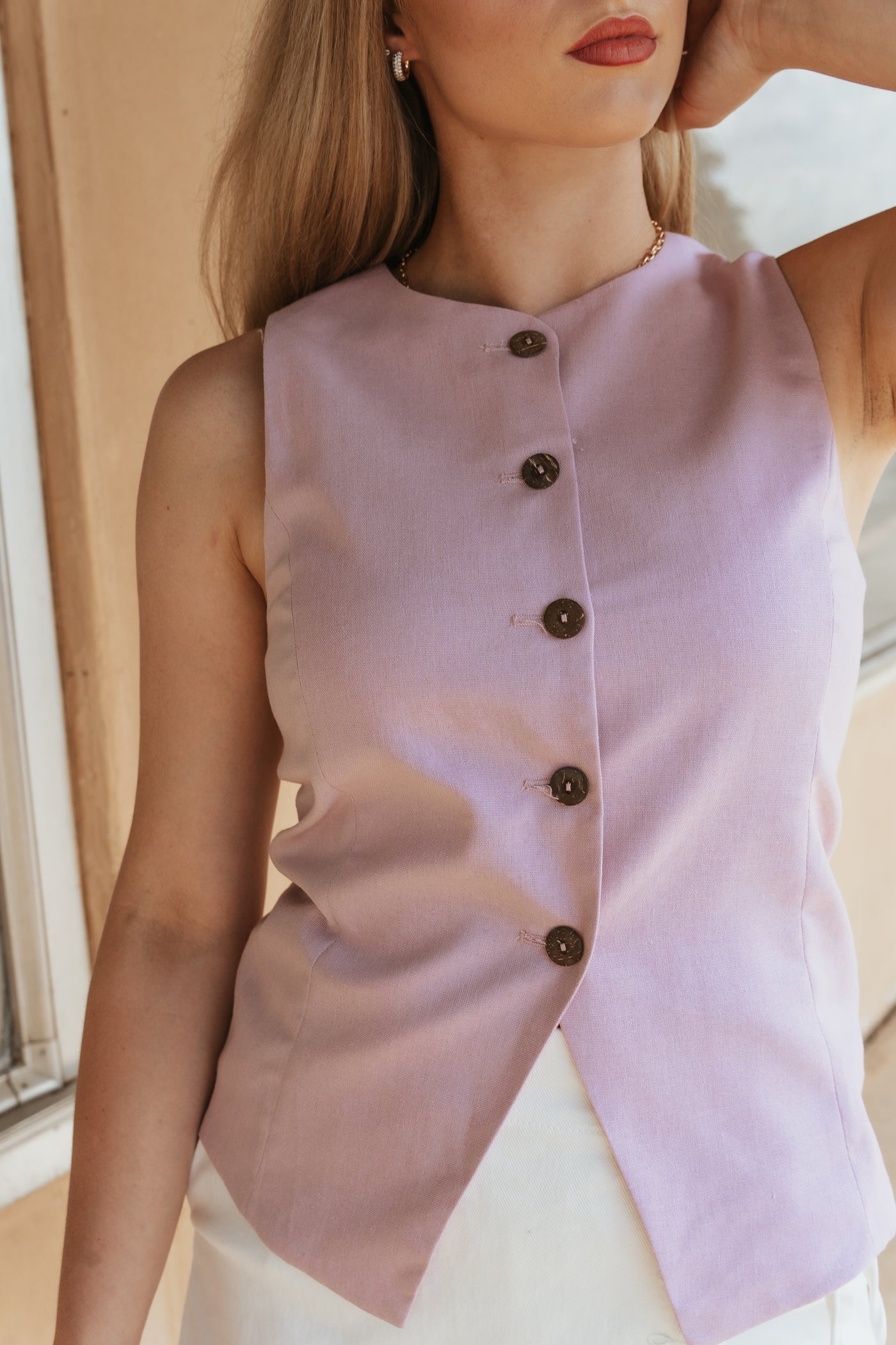 Lilac Button-down Sleeveless Vest MT1661
