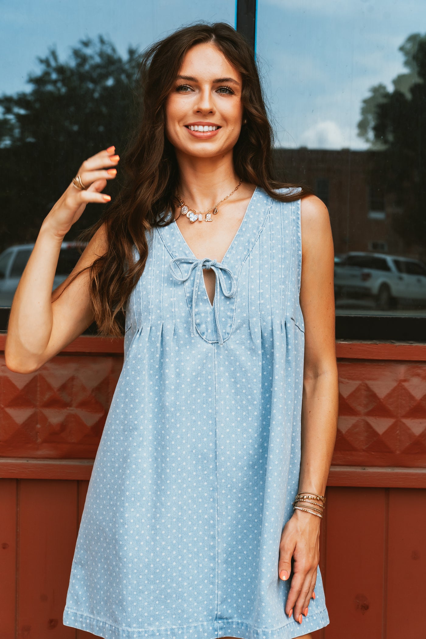 Light Denim Sleeveless Pleated Dress ID5266