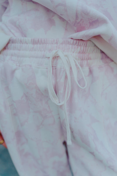 Pale Pink Leaf Printed Fleece Sweatpants