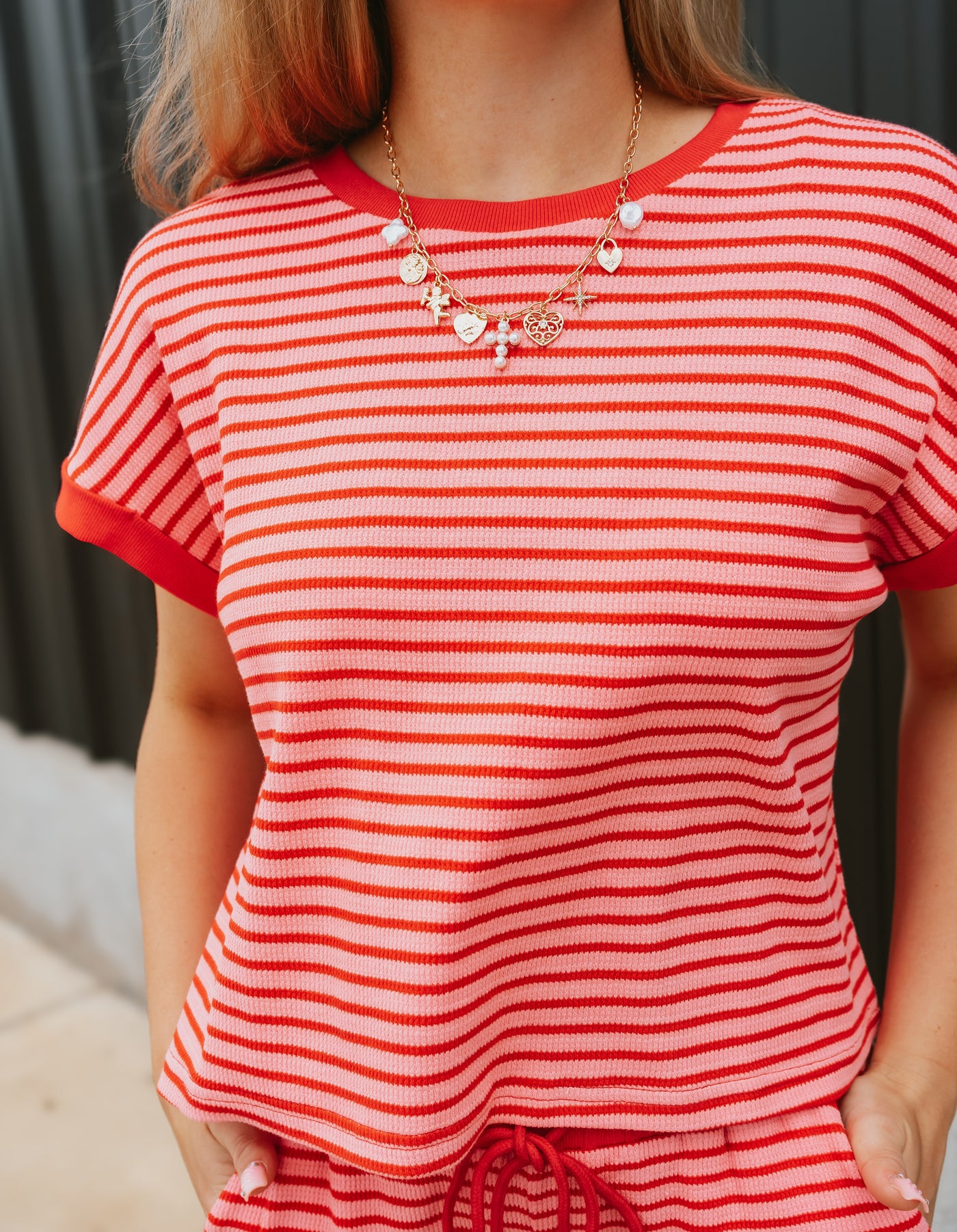 Pink Striped Short Sleeve Top TK11500