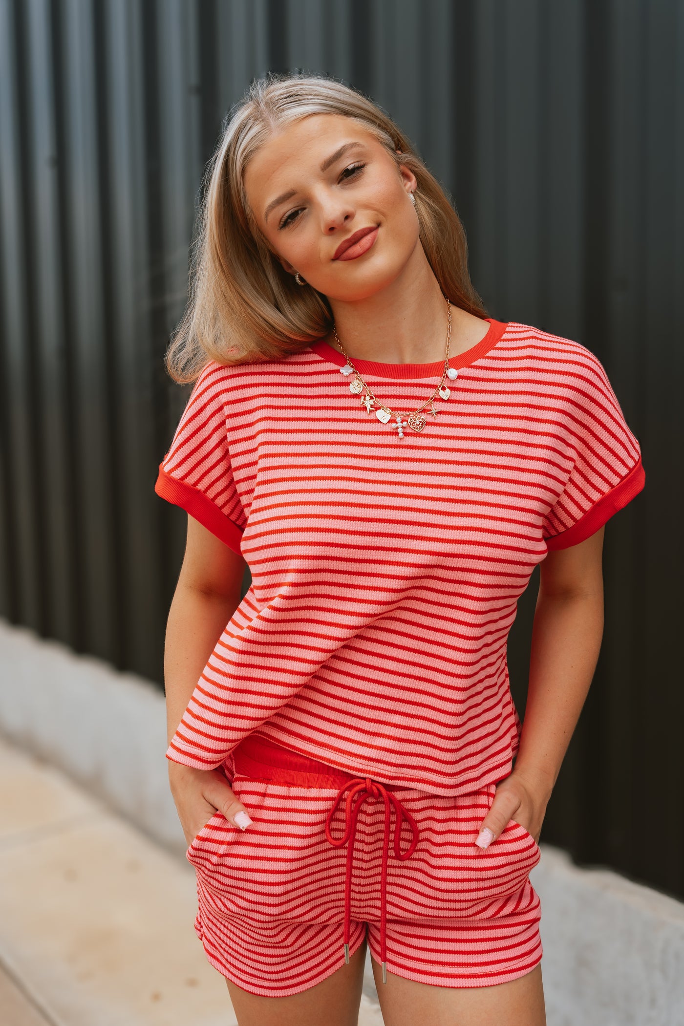 Pink Striped Short Sleeve Top TK11500