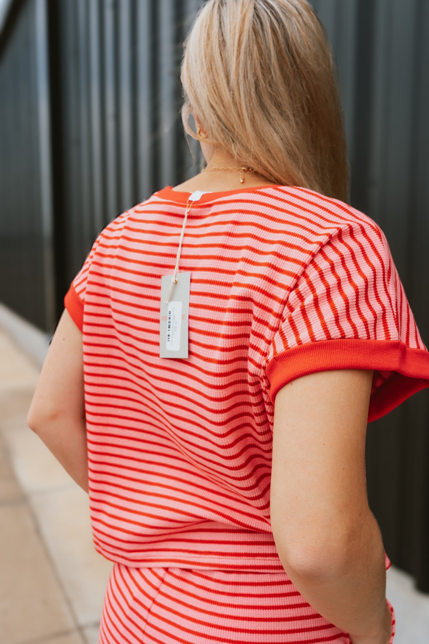 Pink Striped Short Sleeve Top TK11500