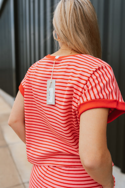 Pink Striped Short Sleeve Top TK11500