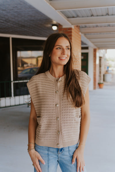 Sleeveless Sweater Cardigan - Taupe