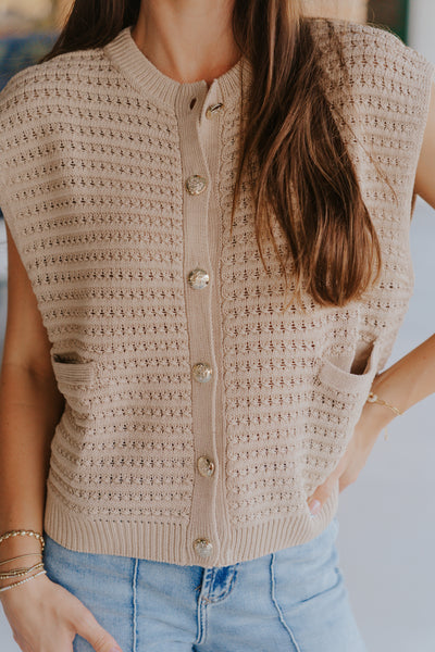 Sleeveless Sweater Cardigan - Taupe