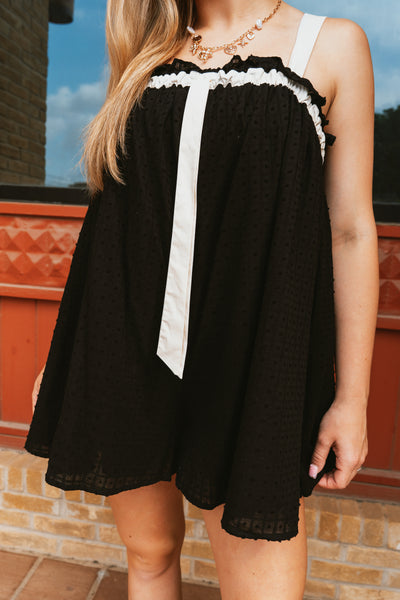 Black/Cream Oversized Romper with Bow Detail RI2190