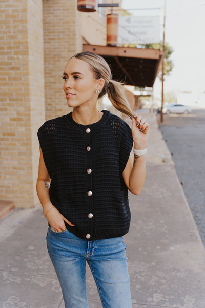 Sleeveless Sweater Cardigan - Black