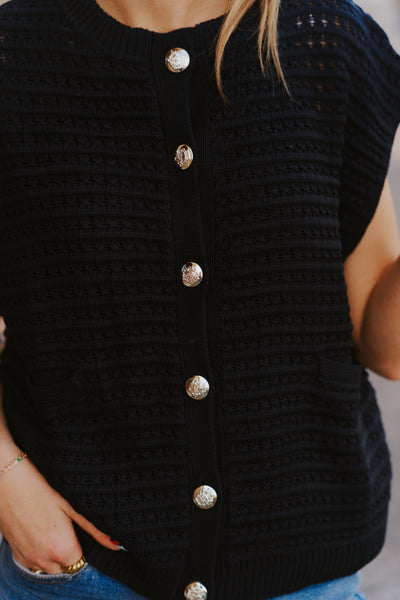 Sleeveless Sweater Cardigan - Black