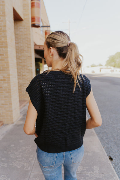 Sleeveless Sweater Cardigan - Black