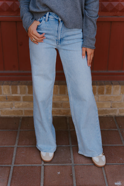 High Rise Palazzo Wide Leg Light Denim Jean DP689