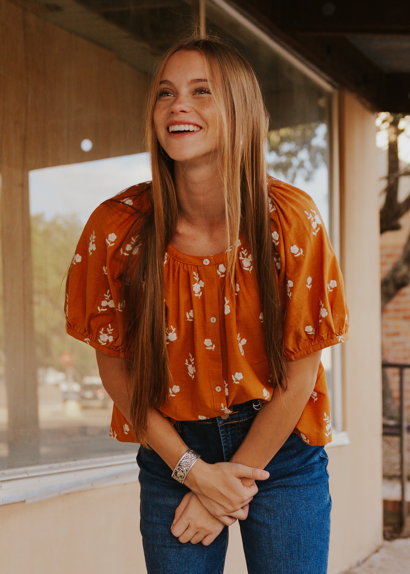 Auburn Floral Embroidered Button-Up Blouse WL25-10525