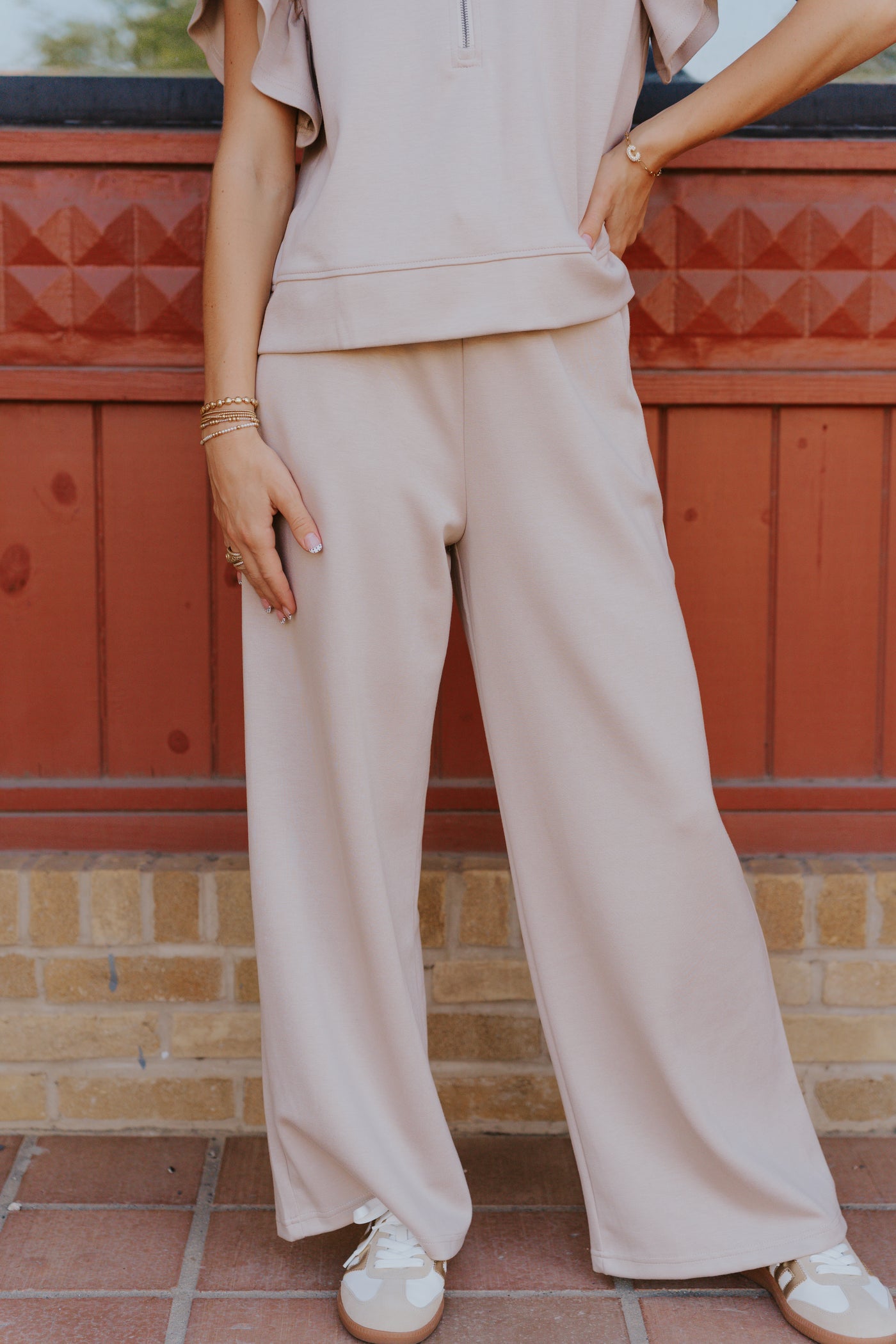 Taupe Wide Leg Scuba Pants WL25-10103