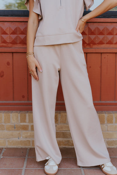 Taupe Wide Leg Scuba Pants WL25-10103