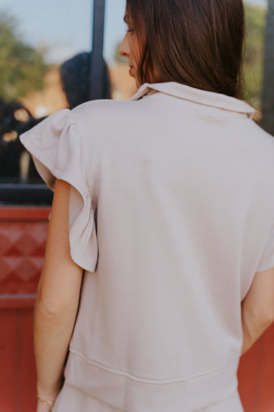 Taupe Ruffle Sleeve Scuba Top WL25-10103