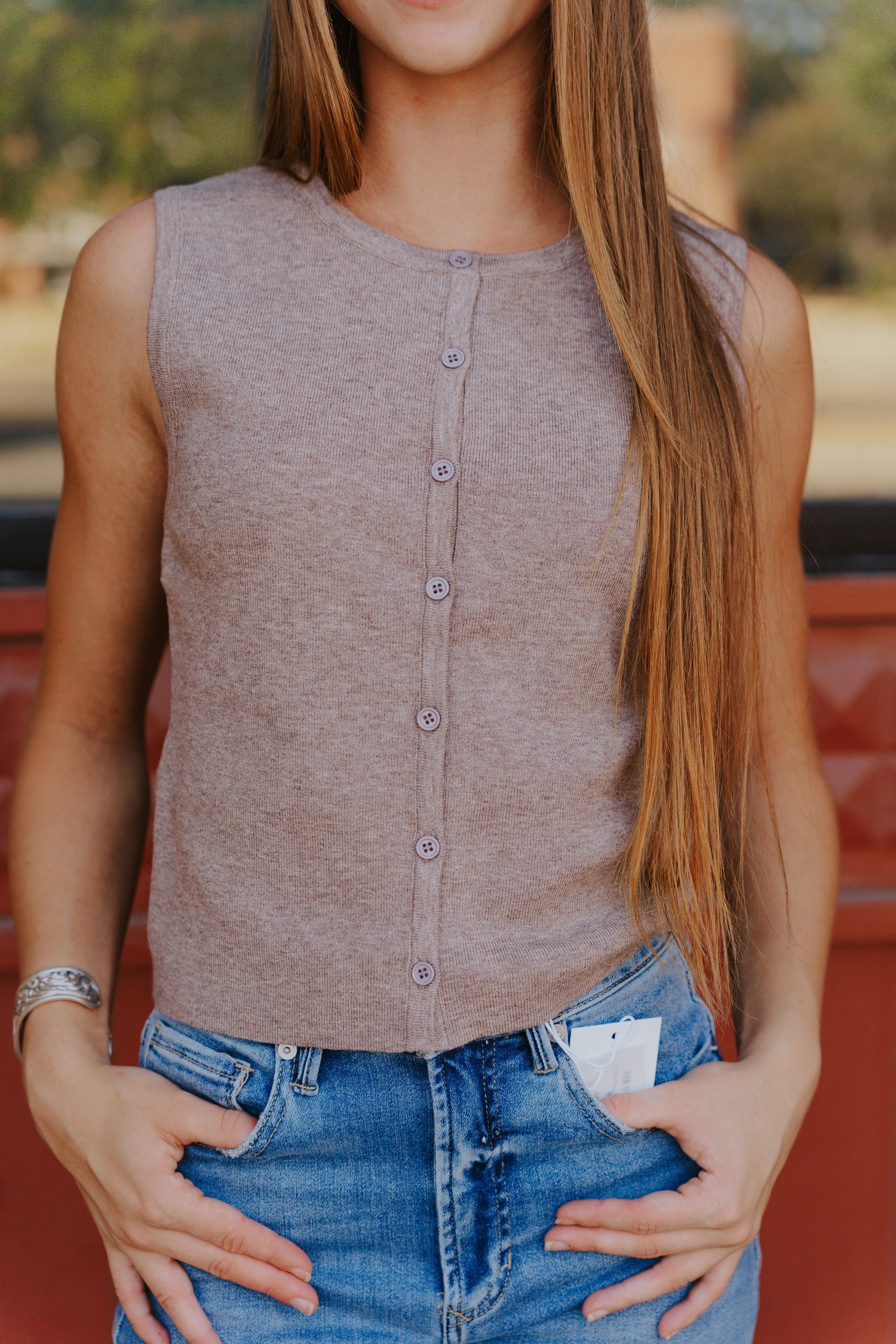 Brown Button Down Sleeveless Sweater SWT3018
