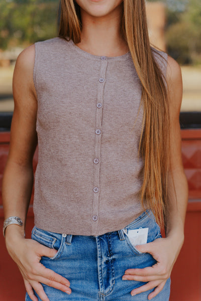 Brown Button Down Sleeveless Sweater SWT3018