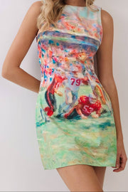 Abstract Football Field Open Back Mini Dress CD07335