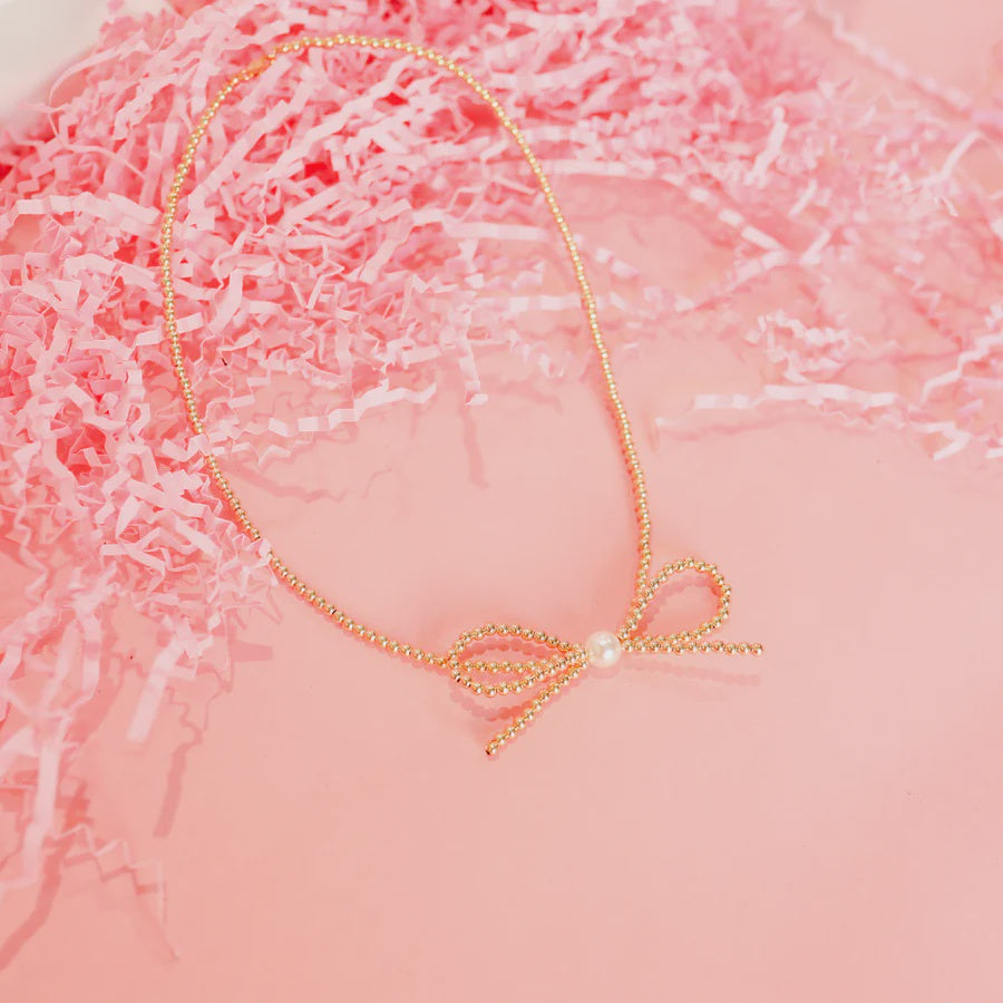 Gold Beaded Bow Necklace
