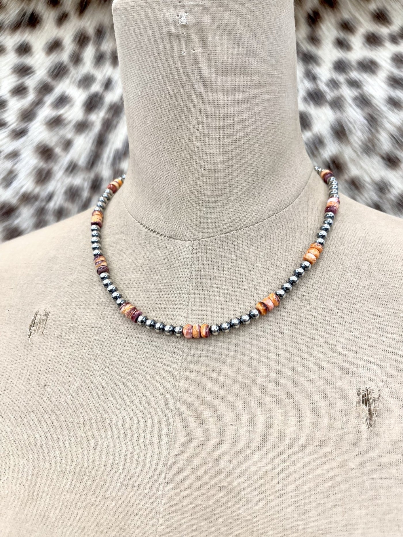 18" 5MM Pearl/Orange Spiny Rondelle Necklace - Southern Soule Designs