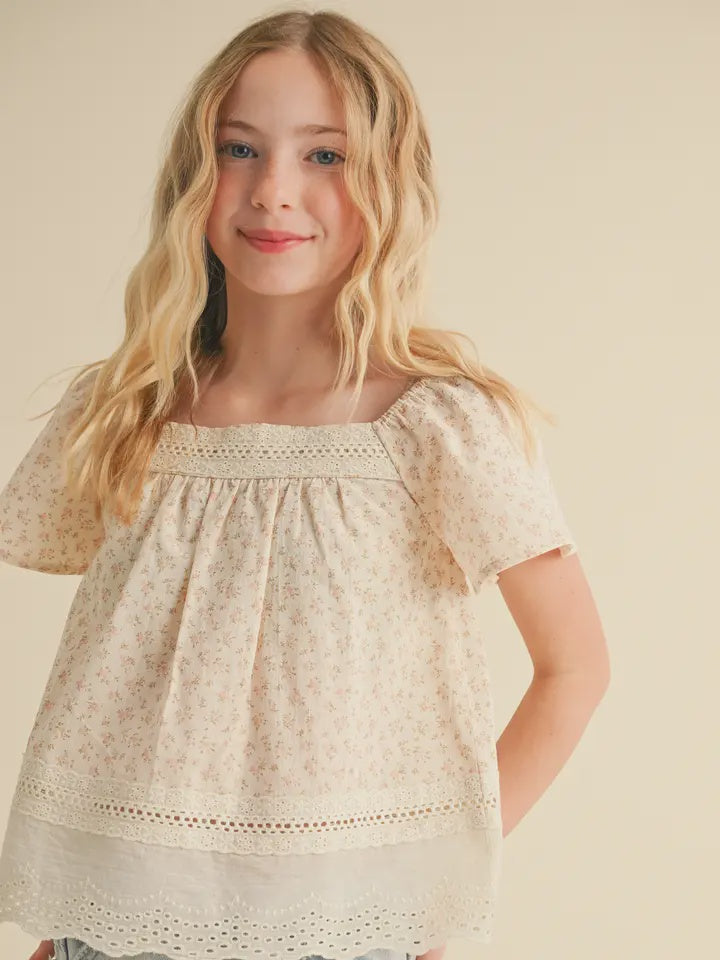 Girls Flutter Sleeve Peasant Top KT2977EP