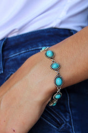 Silver & Oval Turquoise Link Bracelet w/ Toggle Clasp BR1449