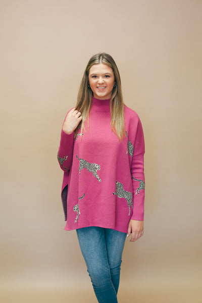 Pink Cheetah Mock Neck Sweater