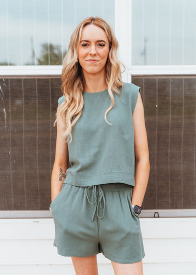 Green Sleeveless Top and Short Set WL24-9965