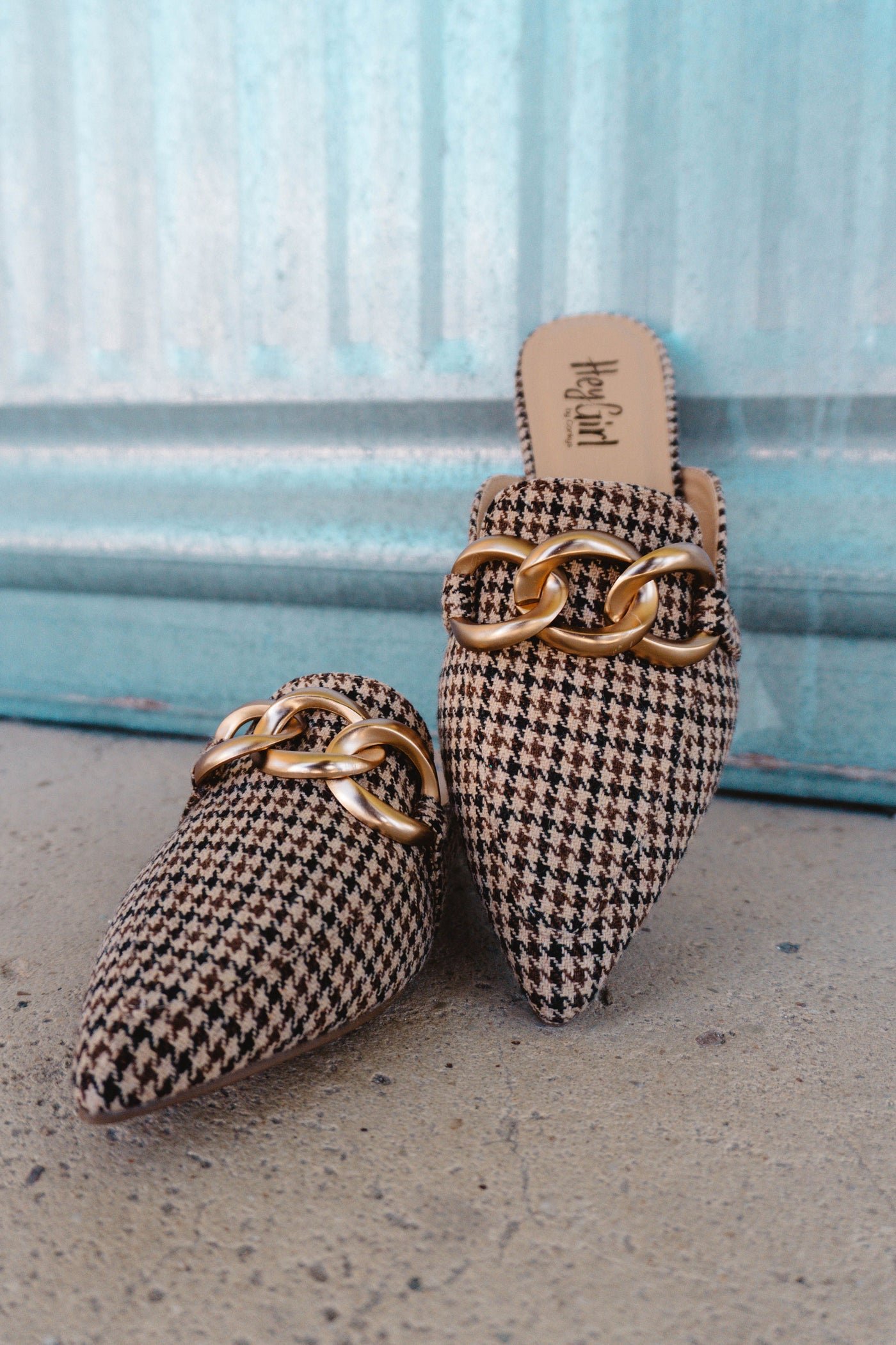 Playin For Keeps Mule Black Tan Houndstooth